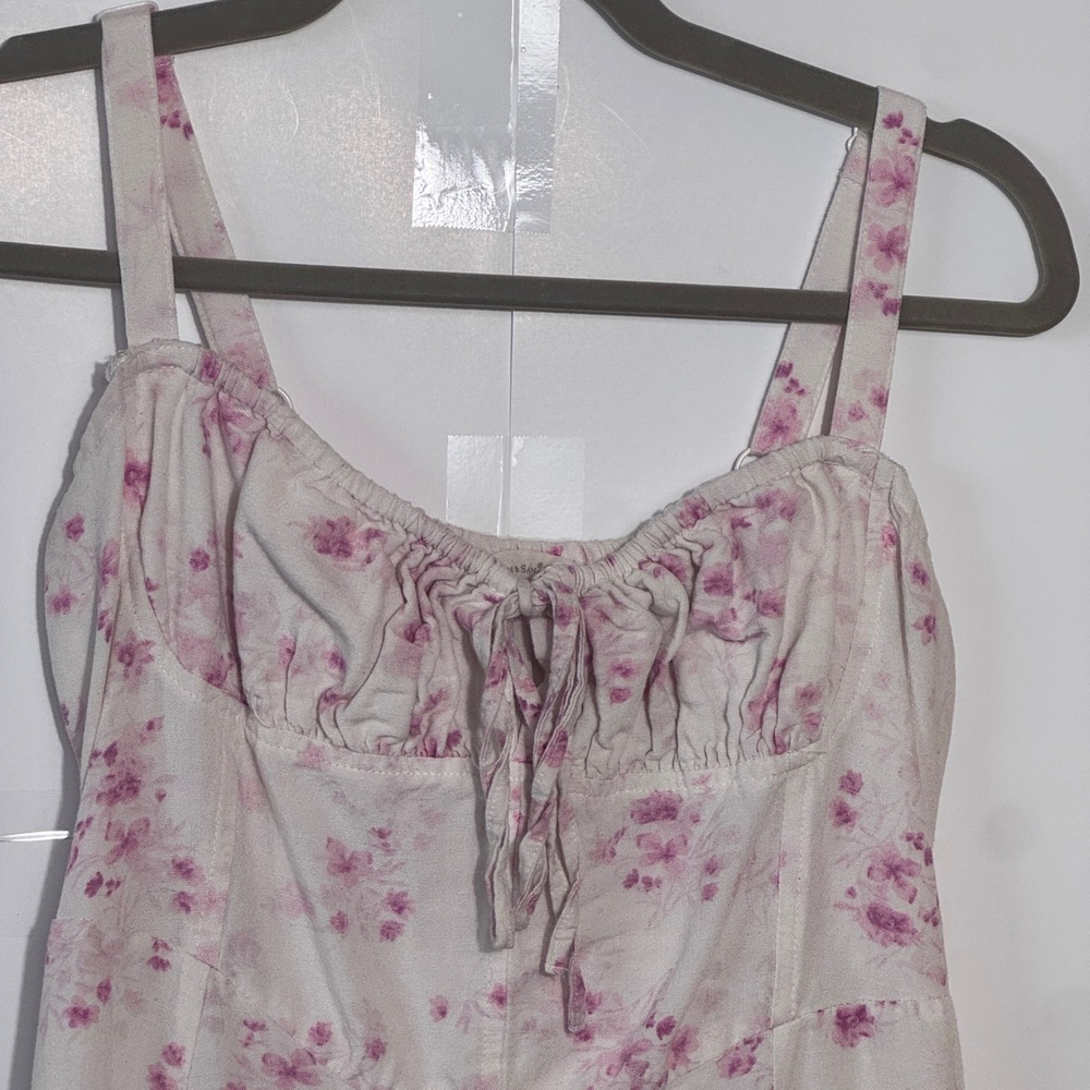 Sim Sam Floral Babydoll Midi Dress Women Size L Linen Blend Cottagecore Romantic - Picture 2 of 16